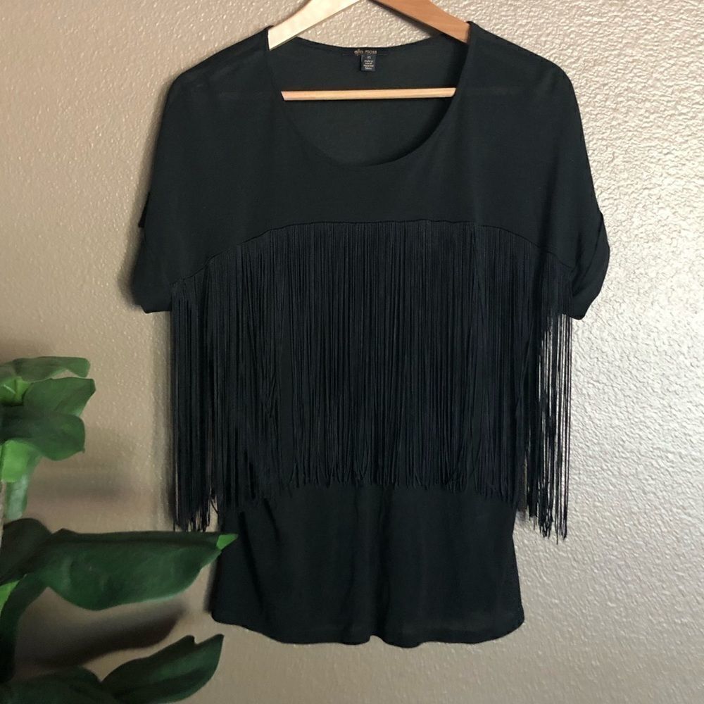 Ella Moss Black Fringe Tassel Top